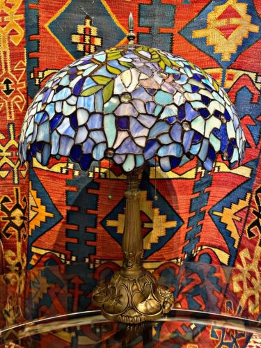Huge Exquisite Handmade Stained Glass Tiffany Style Table Lamp - Picture 7 of 11