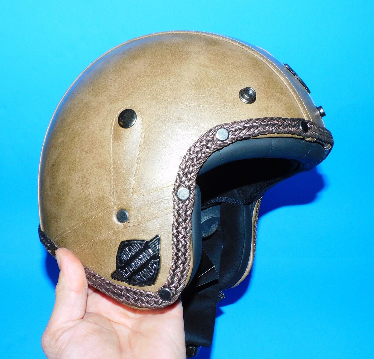brown full face motorcycle helmet ZUNGMU CJY-ORIGINAL HELMETS BROWN FAUX LEATHER SHELL CYCLE HELMET WITH TAGS  XXL