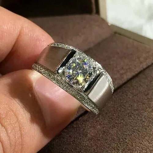 Eleganter runder natürlicher Diamant Herrenring als Geschenk hochwertig in 14K Weißgold - Bild 8 von 15