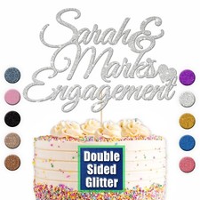 We're Engaged Cake Topper Rustic Engagement Cake Decoration Glitter Cake Topper