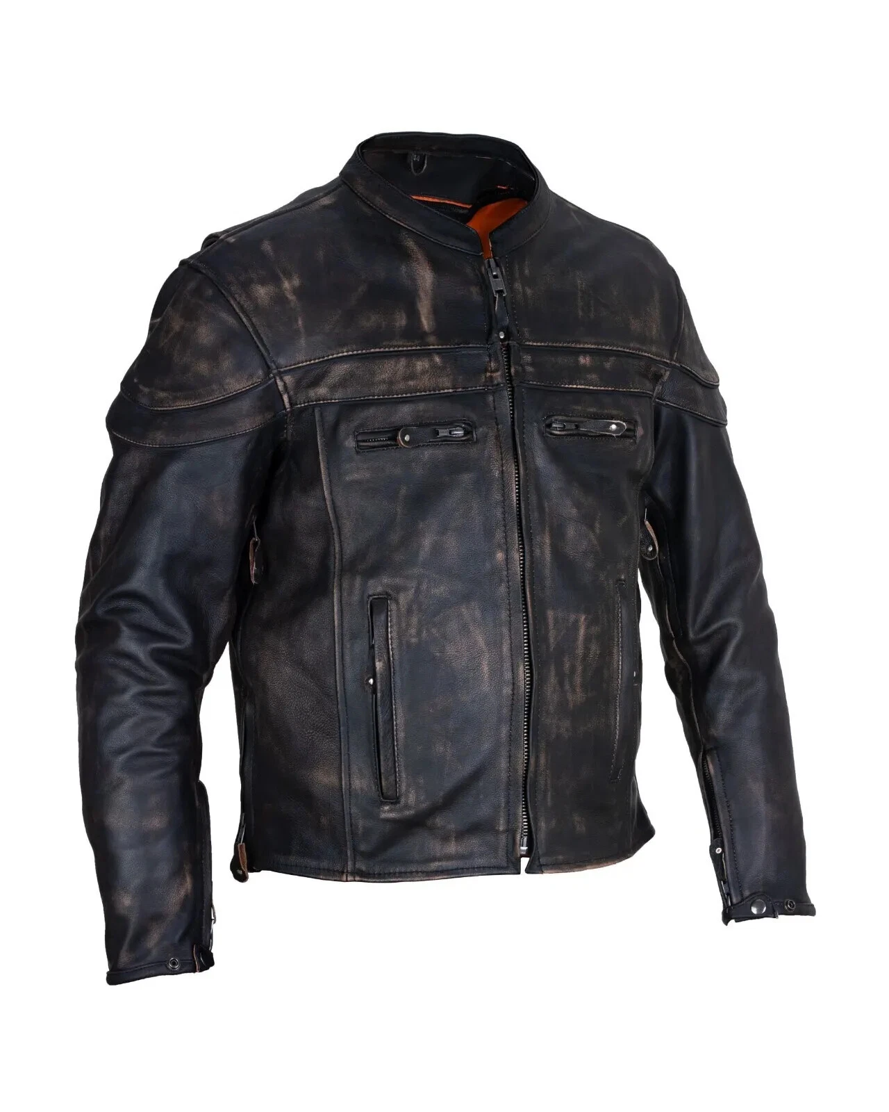 Men's Leather Distressed Brown Motorcycle Biker Racer Orange Liner Jacket
Opens in a new window or t