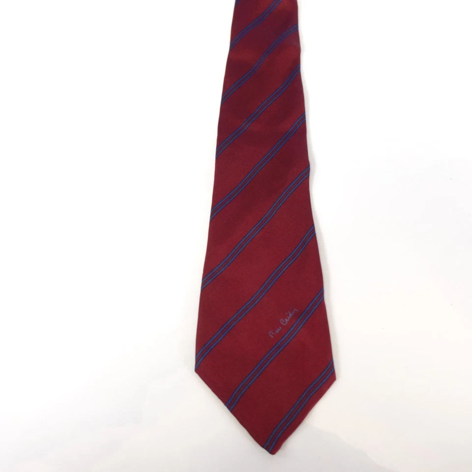 Pierre Cardin Neck Tie Mens Blue Red Repp Striped Silk Luxury Suit Narrow France - Image 4 of 4