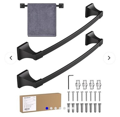 Gimbelen 2pc MATTE BLACK Towel Bars, 2 Towel Bars 18in New Open Box.