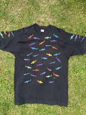 Vintage 90s Hawaiian Shark Single Stitch XL USA Made All Over Shark Dan Gilbert