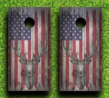 CH312 USA Flag Hunting Deers Cornhole Board Wrap LAMINATED Decals Vinyl Sticker