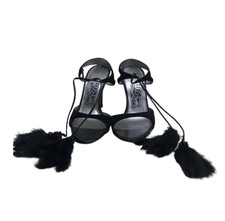 Salvatore Ferragamo Heels black suede mink fur tassels - Vintage sourced in JP