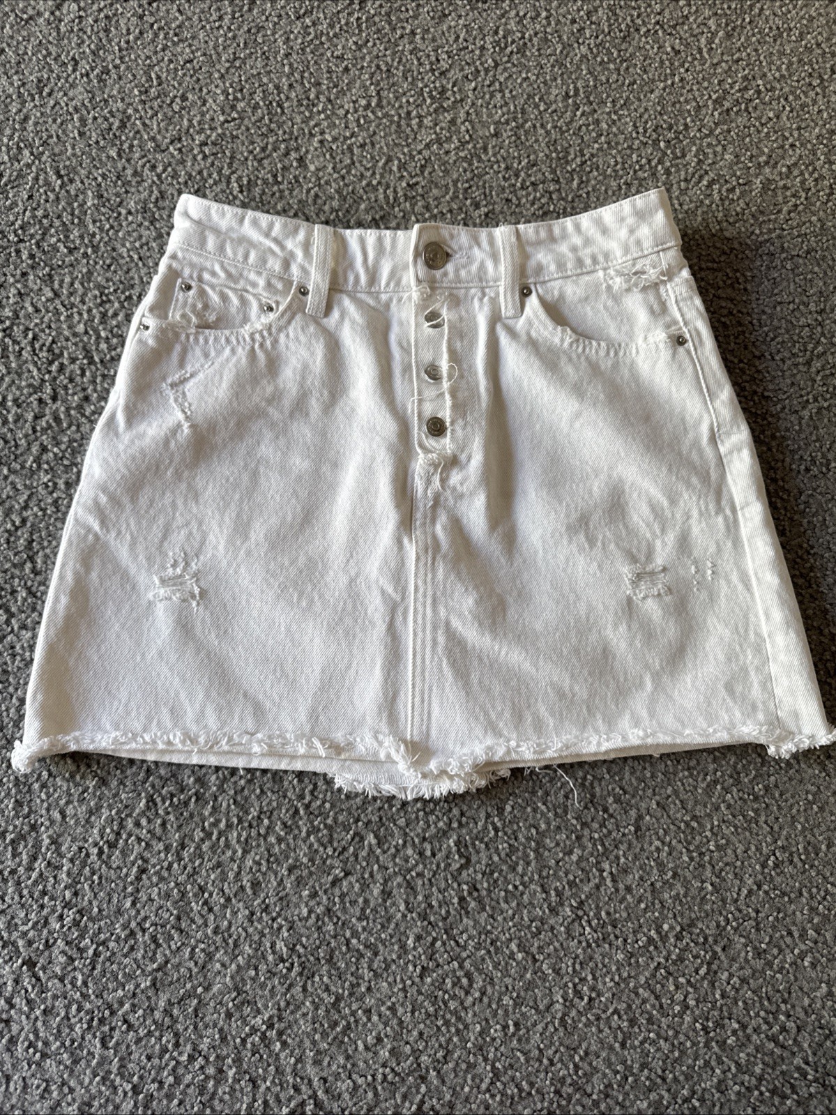 Zara Women's White Denim Mini Skirt Button Fly Size XS