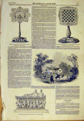 Original alter antiker Druck 1845 präsentiert Königin Prinz Albert Glasperle Osborne