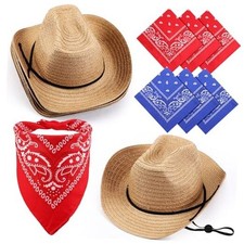 6 Set Straw Hats Cowboy Bandanas Set Cowgirl Western Party Hat Khaki