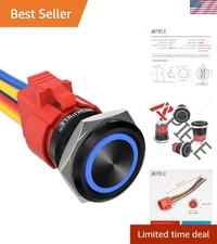 Latching 22mm Push Button Switch - Waterproof 10A Design with Blue LED Indicator