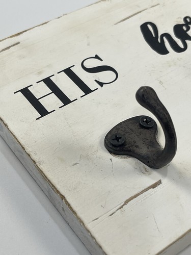 Wood & Cast Iron Key Hook Holders For Him Hers & Doggie Farmhouse - Picture 4 of 9
