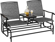 Patio Glider Bench 2-Person Outdoor Glider Chair W/ Center Table Double Rocking