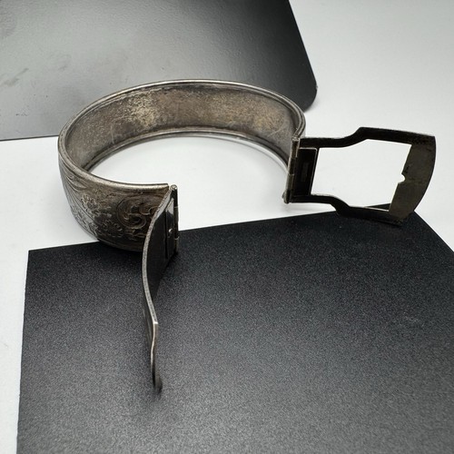 Vintage Sterling Silver Buckle Bangle Bracelet Floral Engraved 6 1/2” Fit 33.6g - Picture 6 of 15