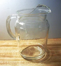 Vintage Clear Glass Bar Pitcher with Ice Lip and Ribbed Handle