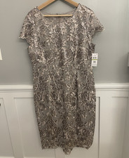 Alex Evenings Women  s Taupe Embroidered Sheath Dress   Size 14   NWT.