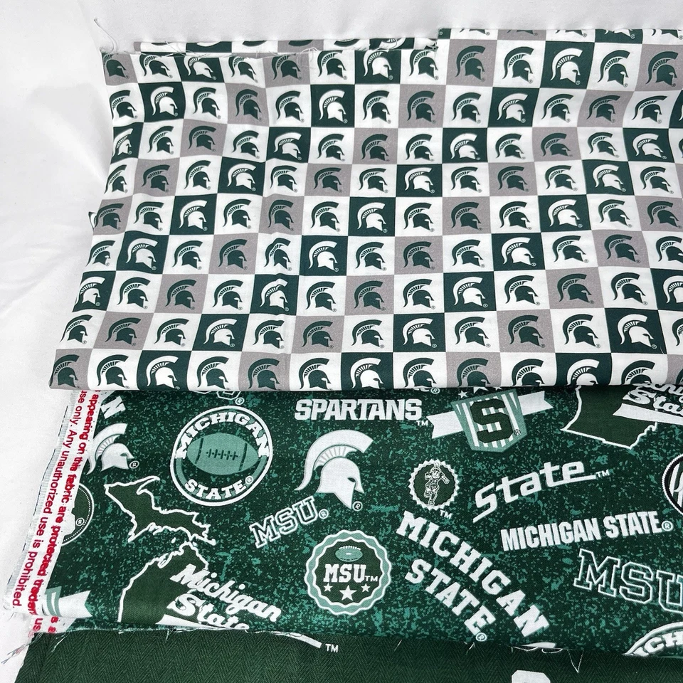 Michigan State MSU SPARTANS Fabric Lot 5.5 yards+ Quilt Cotton 5 Fabrics - Image 4 of 4