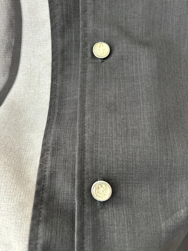 Camisa Bettie Page De Colección Para Hombres XL Negra Años 90 Abotonada Rayón Moda Víctima EE. UU. Foto 4 de 4