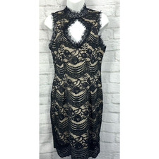 Boohoo Pencil Dress Black & Cream Lace Overlay Keyhole Chest Size 12 Sleeveless