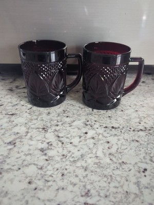 VTG Cristal D'Arques-Durand Antique Ruby Red Mug Set Of 2 France Arched Petal 