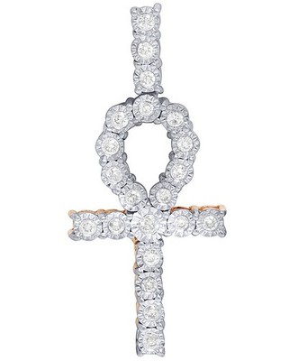 Real 10K Rose Gold Genuine Diamond Miracle Set Ankh Cross Pendant 0.35 Ct 1.5''