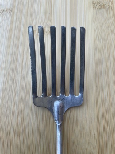 Foley 6 denti forchetta per pasticceria inox manico dipinto arancione miscela frusta vintage - Foto 3 di 6