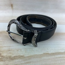 Brighton Women s Belt XL/36 Black Silver Tone Hardware Scroll B20403