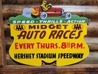 VINTAGE HERSHEYS PORCELAIN SIGN OLD AAA MIDGET AUTO CAR RACES STADIUM SPEEDWAY