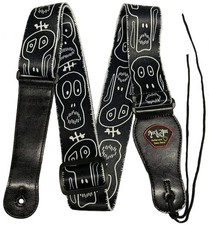Guitar Strap, RockYou 2" Polyester Adjustable, Pic Holder, BLACK SKULL