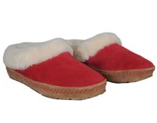 L.L.Bean Wicked Good Slippers Squam Lake Red Suede Lined Lamb Wool Women's US 9