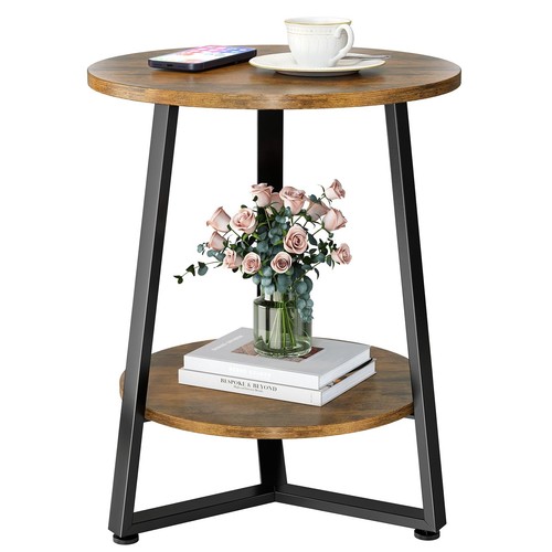 Round Side Table, 2-Tier Small End Table with Storage Shelf, Ultra ...