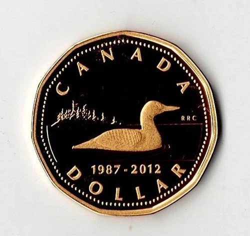 2012 CANADA SILVER PROOF SELECTIVELY GOLD PLATED DOLLAR LOONIE - BU