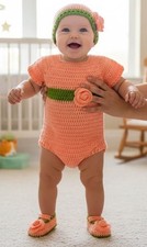 Romper Dress Booties Cap Set 0-6M Crochet Baby Girl Winter Cozy Handmade