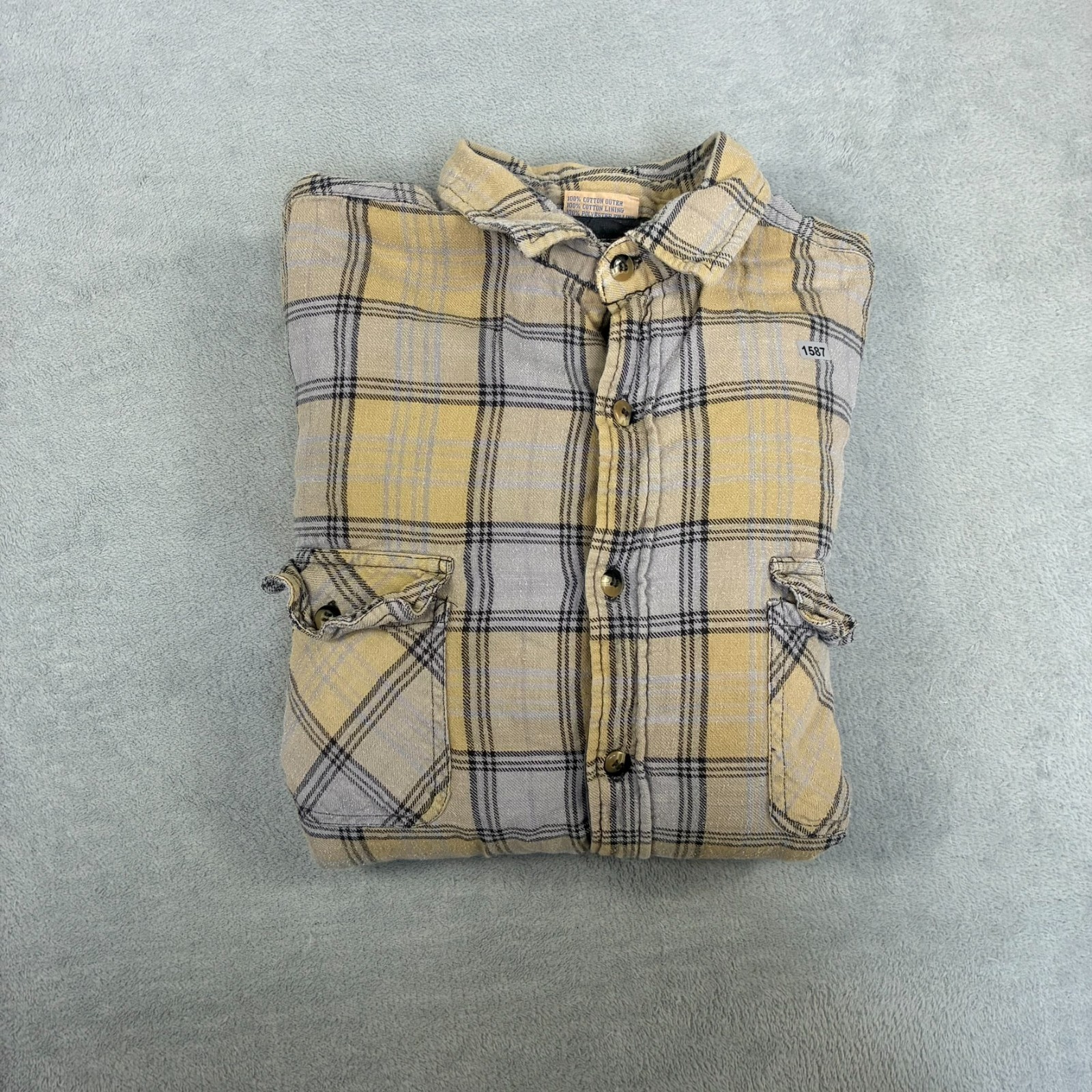 Vintage Timber Jack 1990's Yellow Grey Check Lined Size Large Button Up Shirt image 9