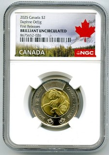 2025 $2 CANADA NGC BRILLIANT UNC TOONIE FOLK SINGER DAPHNE ODJIG FIRST RELEASES
