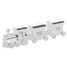 Silver Plated My First Tooth and Curl Set Mini Train  Christening /Birth Gift.