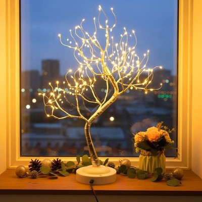 FUCHSUN 108 LED Tabletop Bonsai Tree Light Artificial Silver Branch Warm