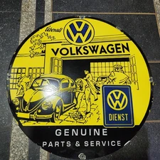 VOLKSWAGEN DIENST PORCELAIN ENAMEL SIGN 29 X 29 INCHES
