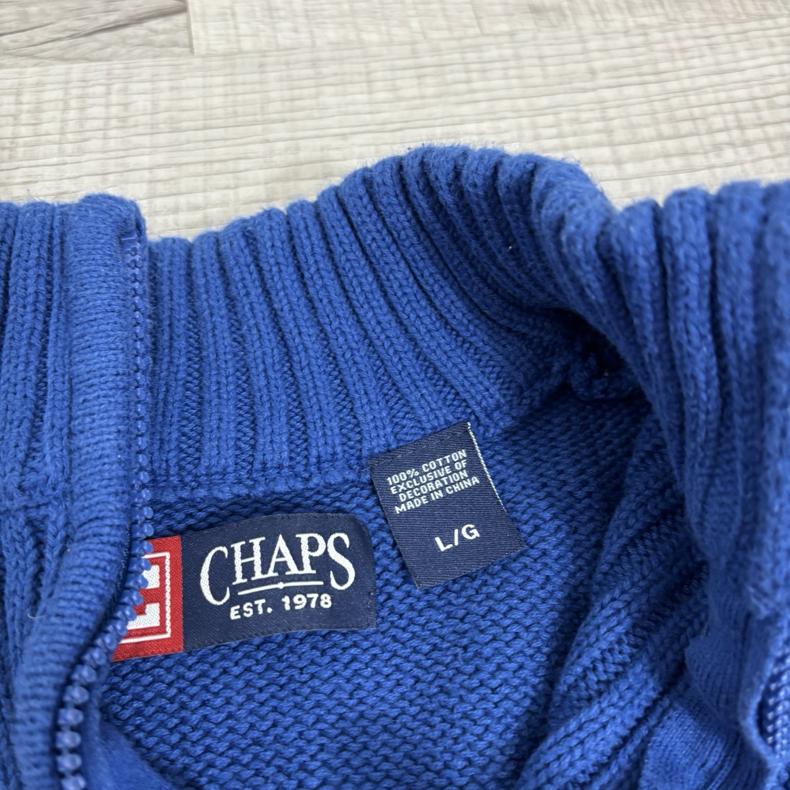 Chaps 1/4 Zip Solid Blue Knit Pullover Sweater Li… - image 4