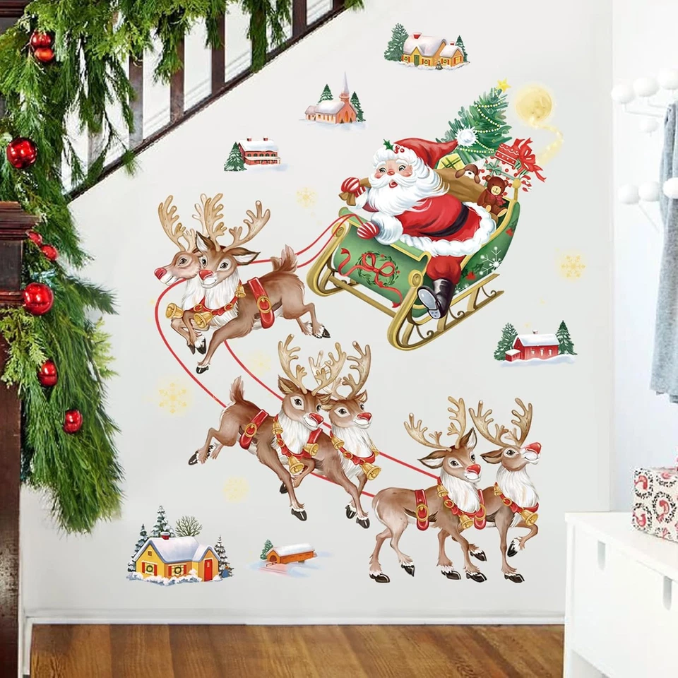 Weihnachten Wandtattoo Wandaufkleber Weihnachtsmann Rentier Fenster Wandsticker - Bild 2 von 4