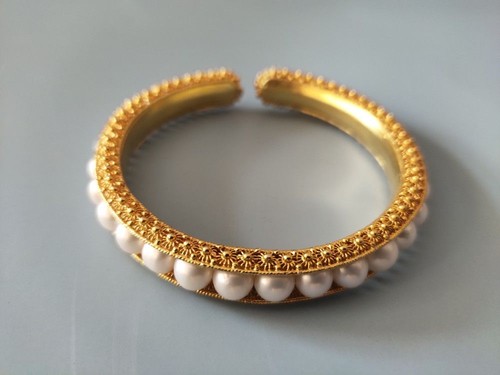 Bracciale donna elegante stile vintage perle filigrana placcato oro regalo - Foto 7 di 8