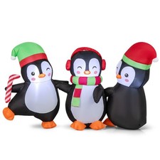 Image of COSTWAY 170cm Christmas Inflatables LED Lighted Xmas Penguin Family Hand in Hand