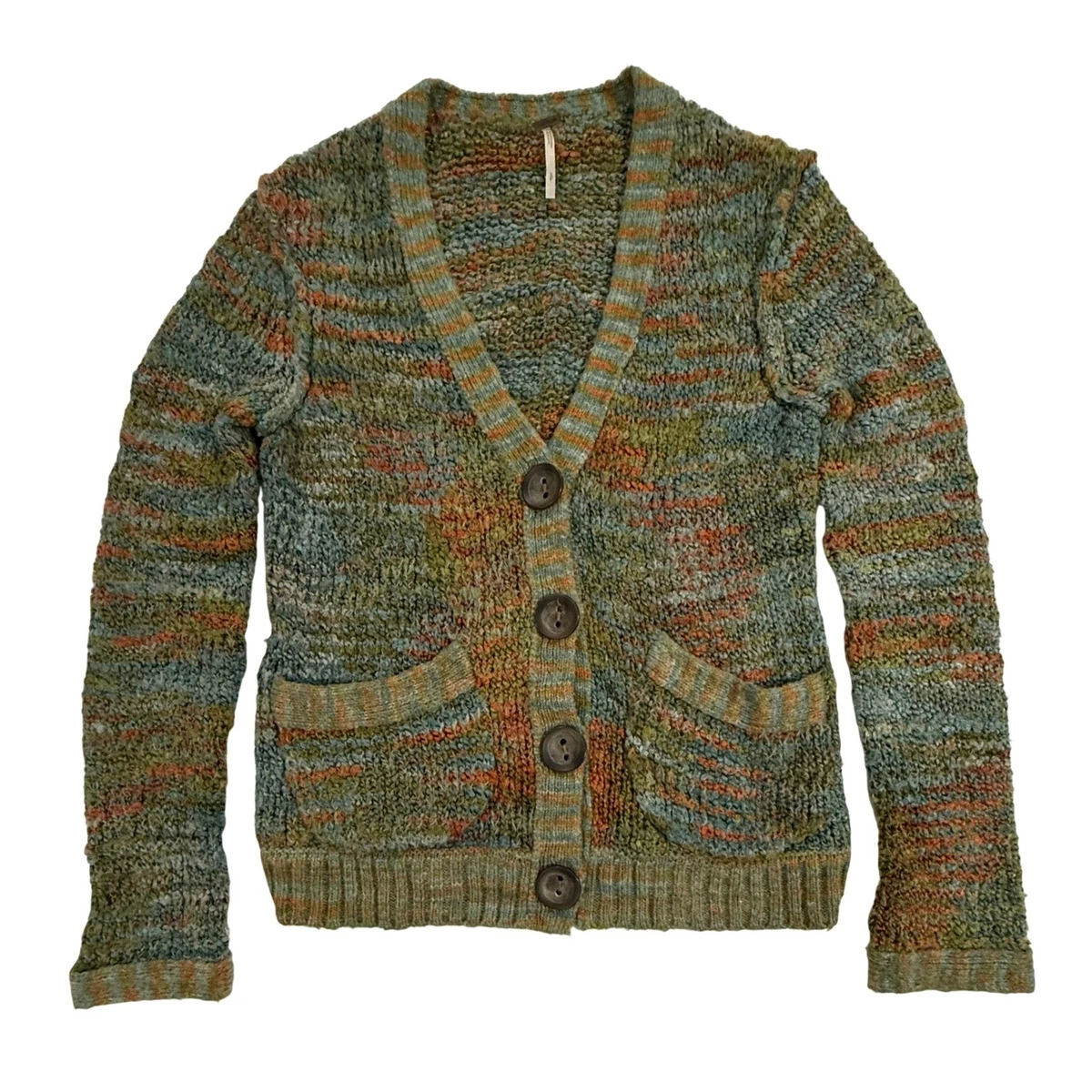 Cardigan Free People Vert Menthe - Mohair Et Laine - Boutons Fleuris - Taille XS - Occasion Très Bon État