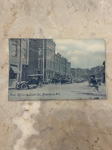 Frühe Asheboro, NC Postkarte 1917 Postamt und Depotstraße