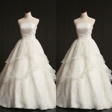 Vintage Wedding Dresses Strapless Lace Tiered White Ivory Tulle Bridal Gowns