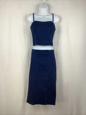 Anthropolgie Belle Vere Medium Blue Denim Vest and Maxi Skirt Set Jean Skirt