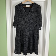 ba&sh Robe Cloom Dress Silk Black Polka Dots V-Neck Flutter Sleeves Size 8 | L