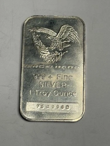 1 oz ENGELHARD .999+ Silver Bar - EAGLE + FLAG Variety 1980’s, Bullion