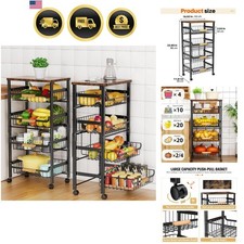 Rolling Utility Cart with 5 Tiers Storage Baskets for Kitchen Bathroom Laundry