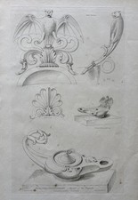 Antica lampada in bronzo architettonico 1823 incisione Lewis Vulliamy Henry Moses