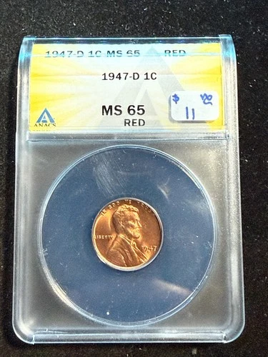 1947 D LINCOLN WHEAT CENT ANACS MS 65 RD 215